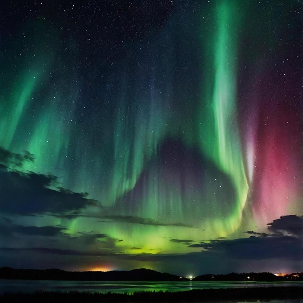 Aurora phenomenon at night sky photo