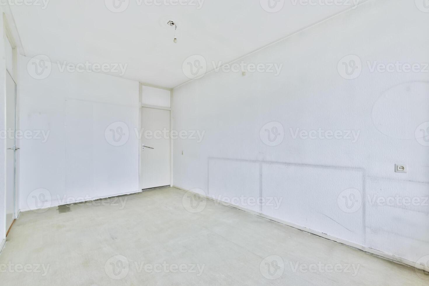 An empty room with white walls and a door photo