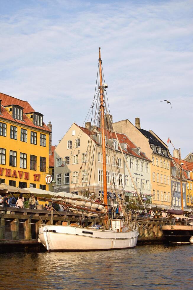 Copenhagen, Denmark. September 18, 2024. View of colorful houses in Nyhavn area in Copenhagen. photo