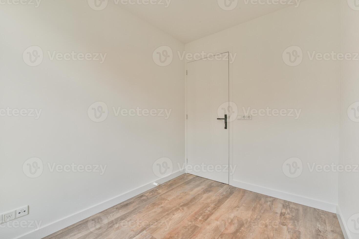 Empty room with wooden floor and white walls photo