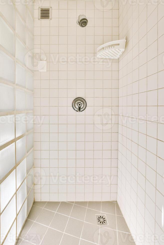 A shower with a shower head and a toilet photo