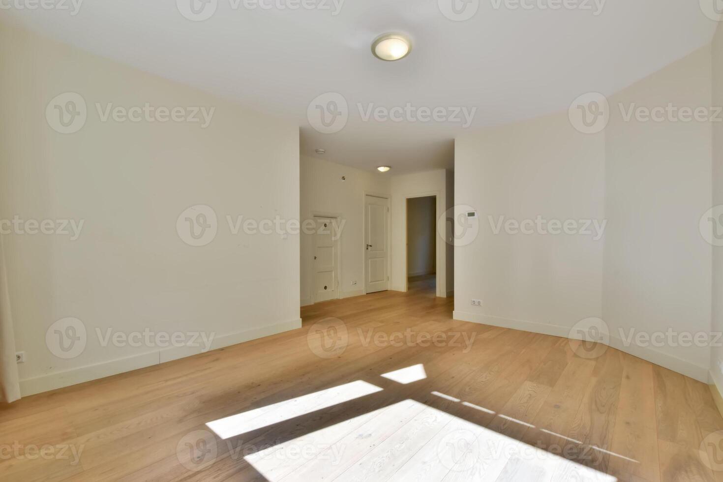 Empty room with hardwood floors and white walls photo