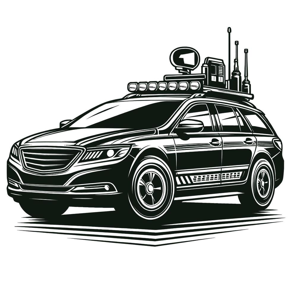 Car with radio on top of it, illustration vector
