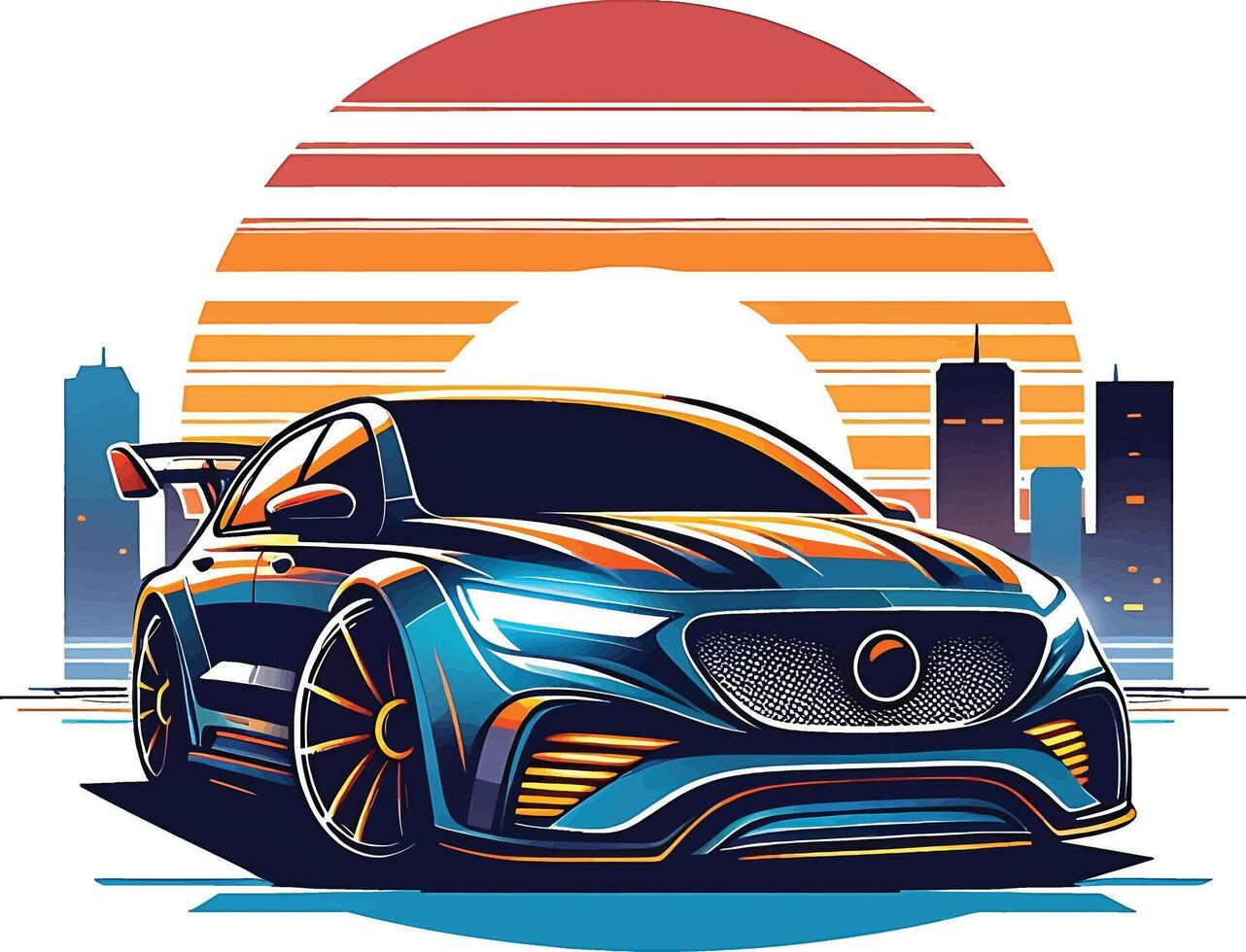 A car with the sun in the background vector