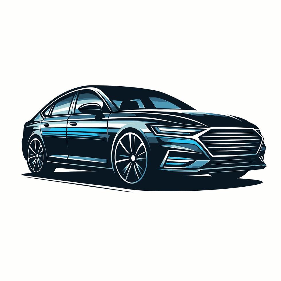 The new car is shown in a blue and black color vector