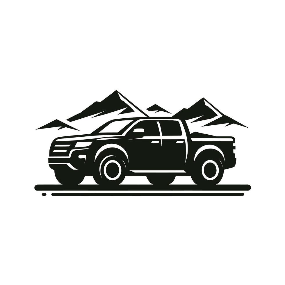 Black truck with mountains and mountains on the background vector