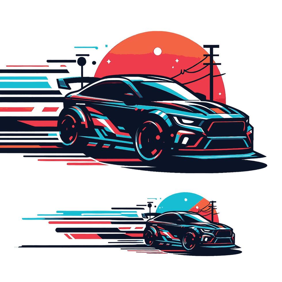 A racing car with a red and blue background vector