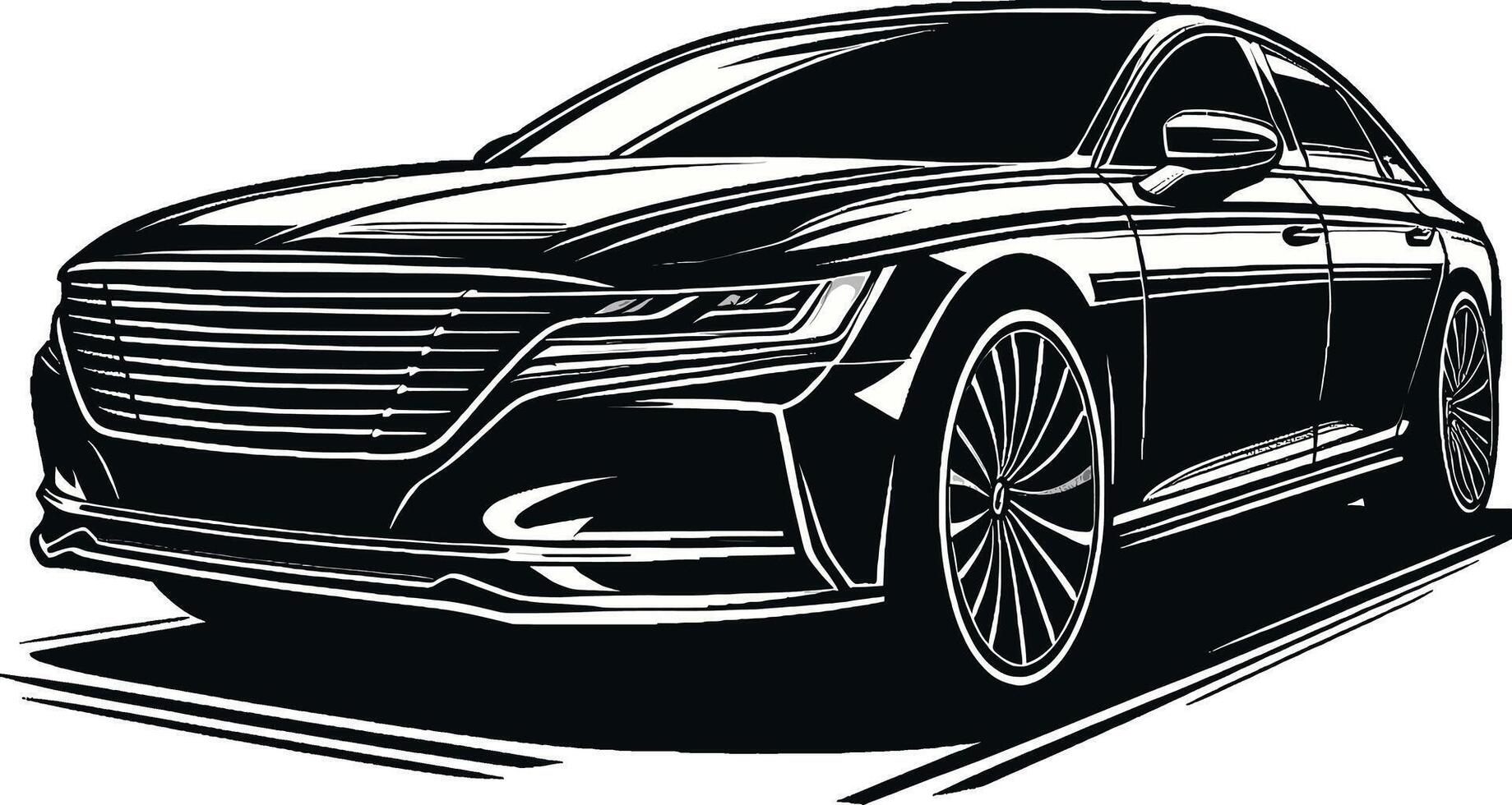 A black and white drawing of a car vector