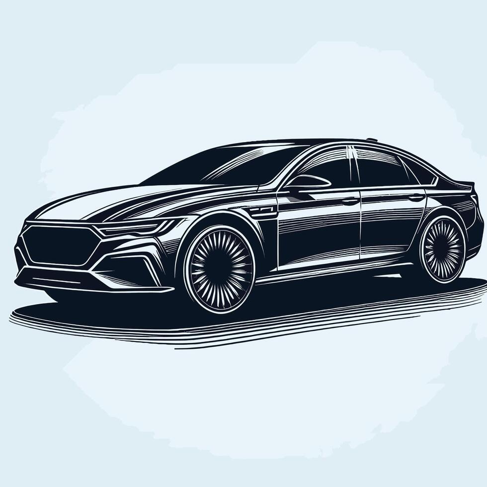 A black and white drawing of a car vector