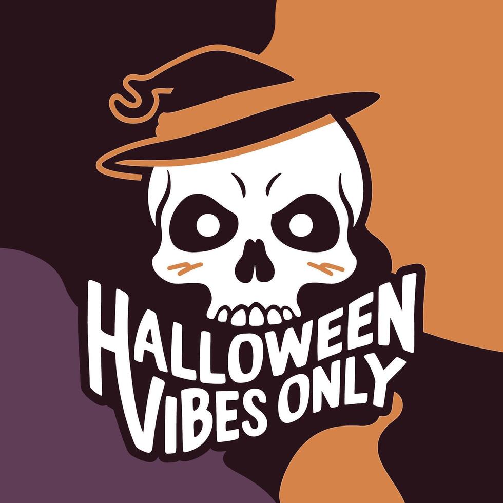 Halloween vibes only logo with a skull in a hat vector