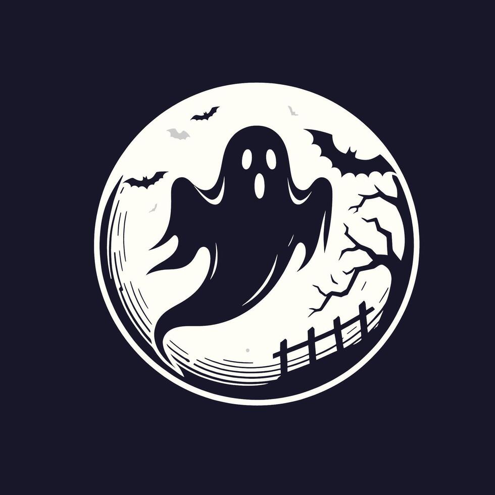 A ghost with a bat flying in front of a full moon vector
