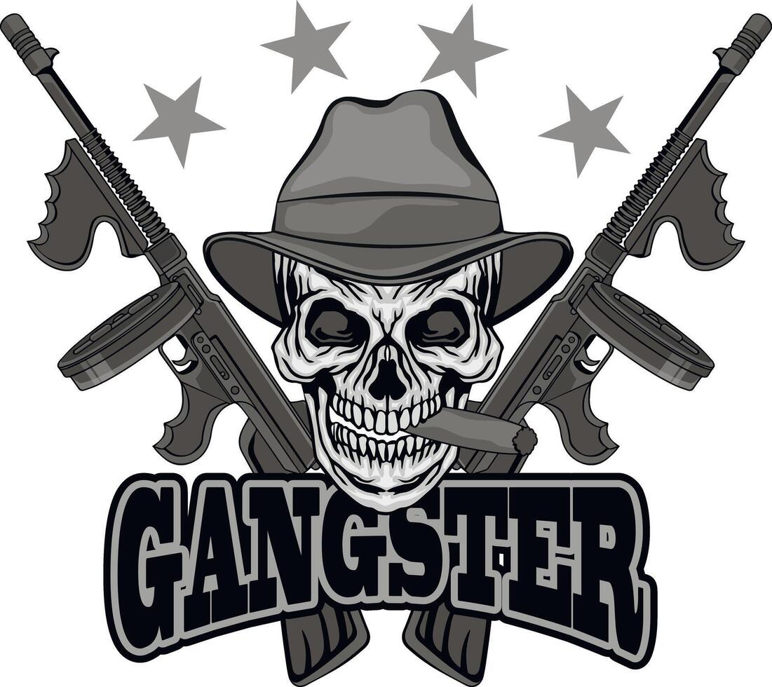 Gangster skull with guns vector