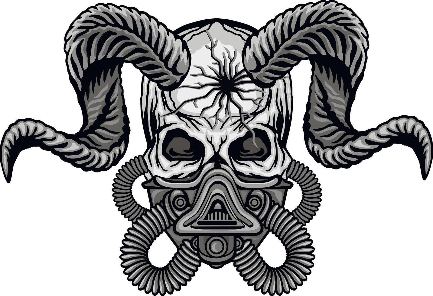 horned skull with gas mask, grunge vintage design t shirts vector