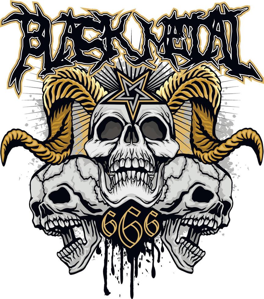 gothic sign with golden horned skull, grunge vintage design t shirts vector