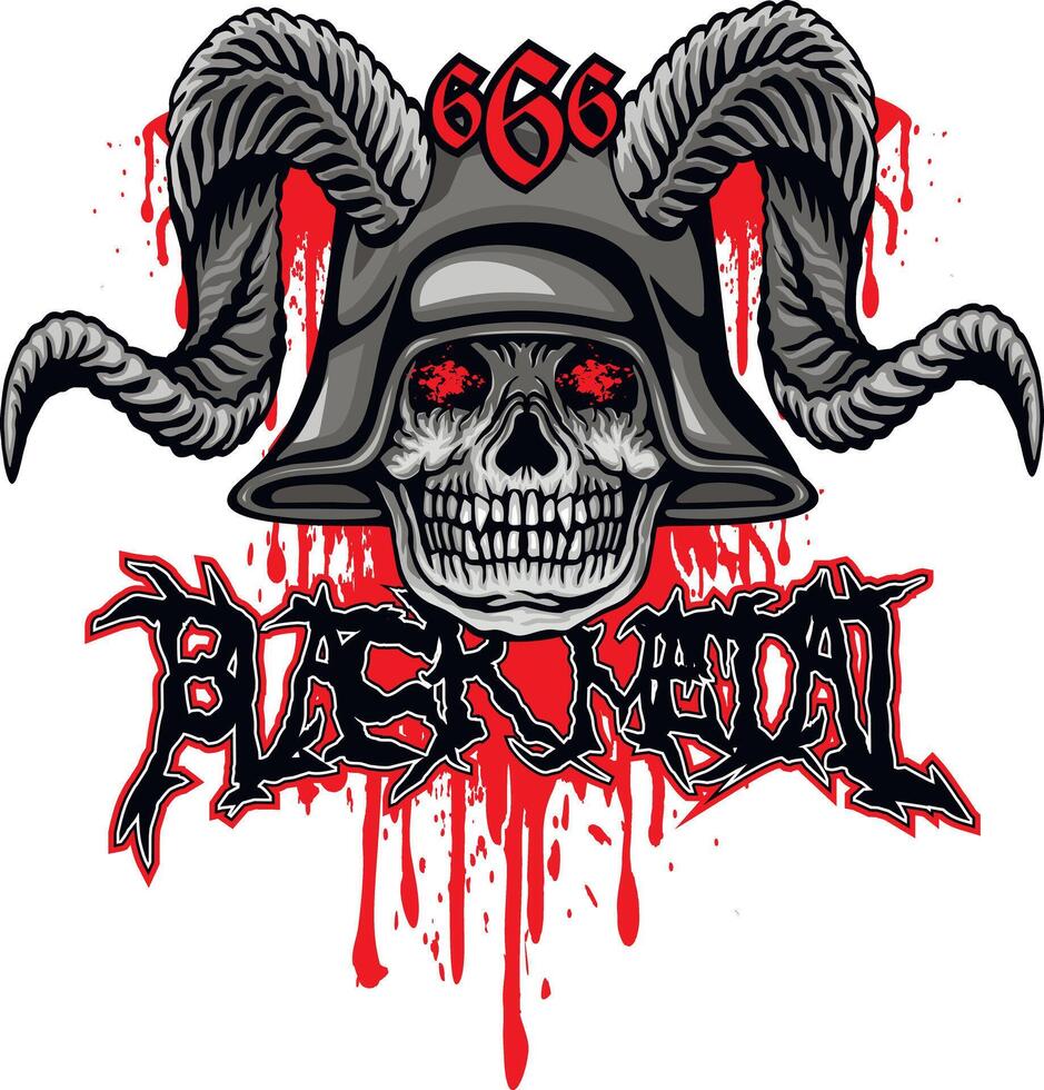 horned skull in helmet grunge vintage design t shirts vector