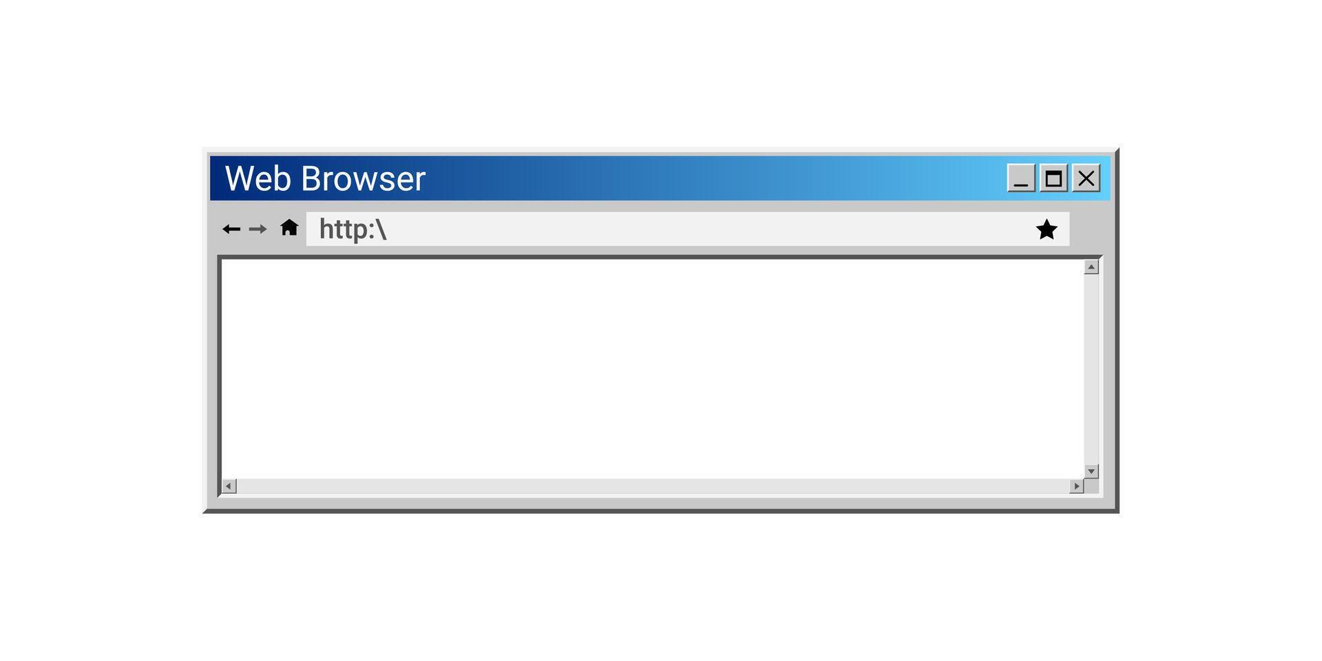 Old web browser window in blue color. Vintage search system pop up. vector