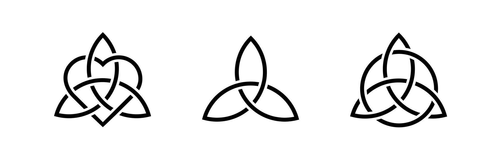 Viking black triquetra. Medieval celtic knot. Pagan religious symbol. vector