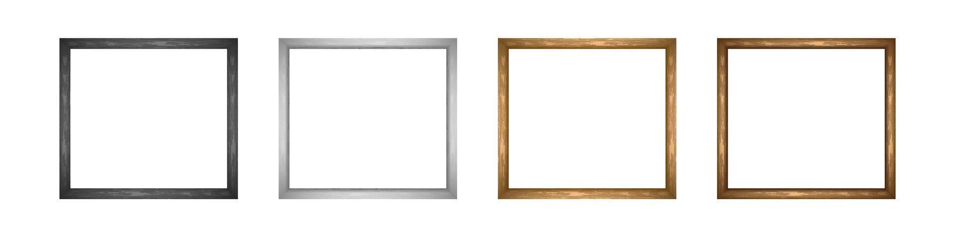 Set of decorative wooden and metallic frame for photos and pictures. vector