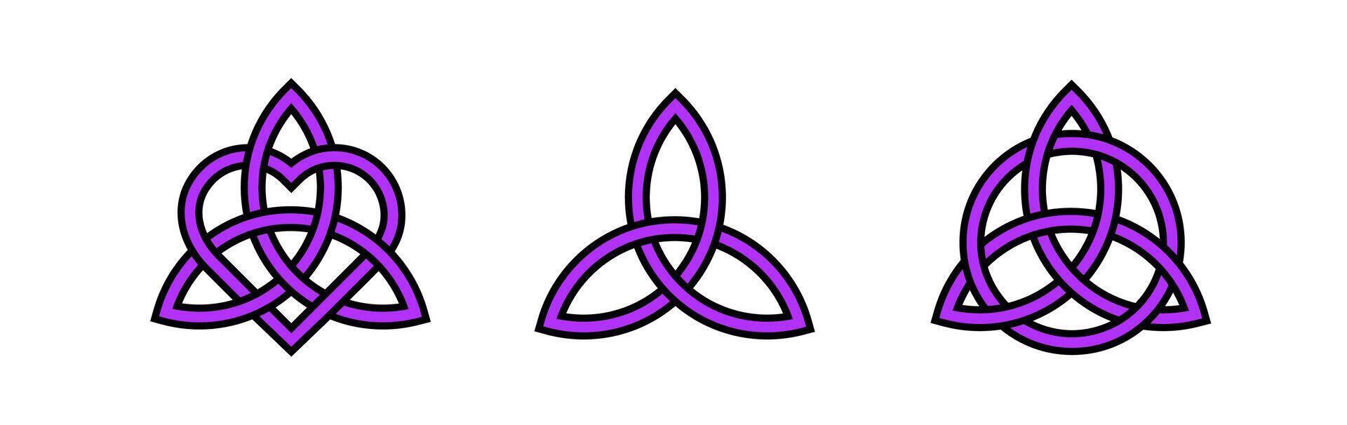 Irish purple triquetra. Endless purple knot. Pagan religious symbol. vector