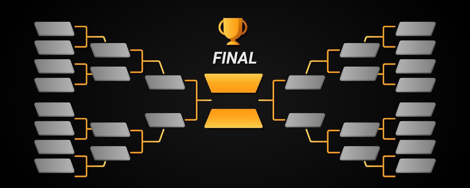 Tournament chart structure with golden cup and gray squares. Sport leadership bracket. vector
