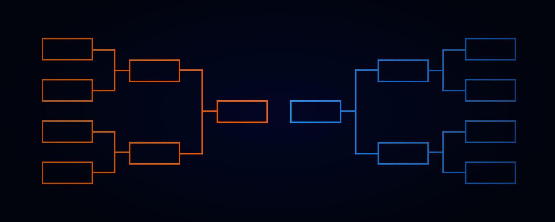 Colorful red and blue tournament charts structure in dark style. vector