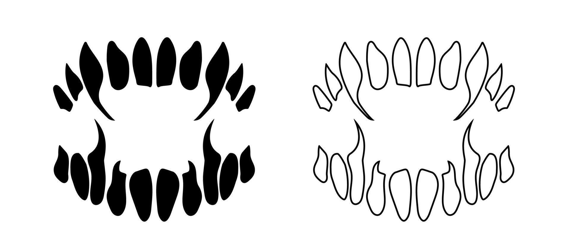 Predators teeth tattoo. Black beast jaw icon. vector
