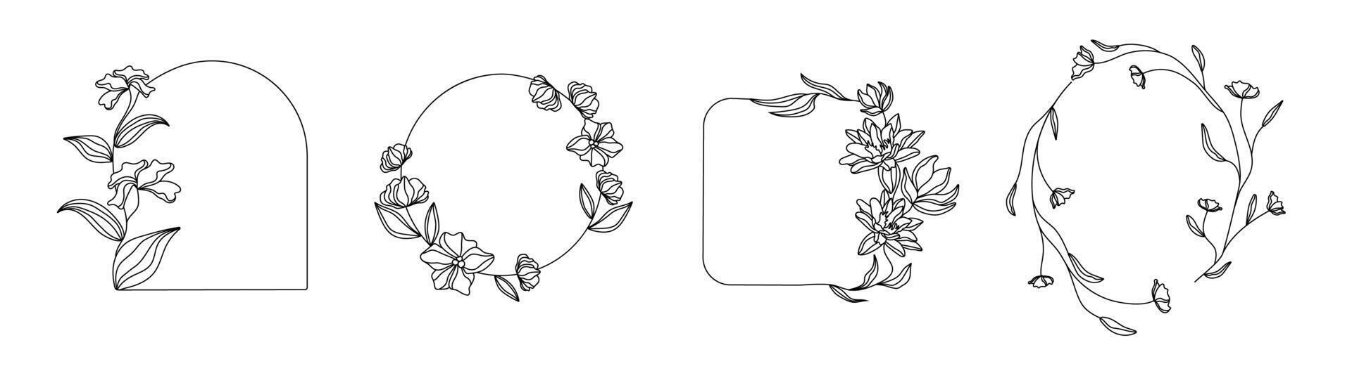 Set of black frame with flowers for pictures and photos. vector