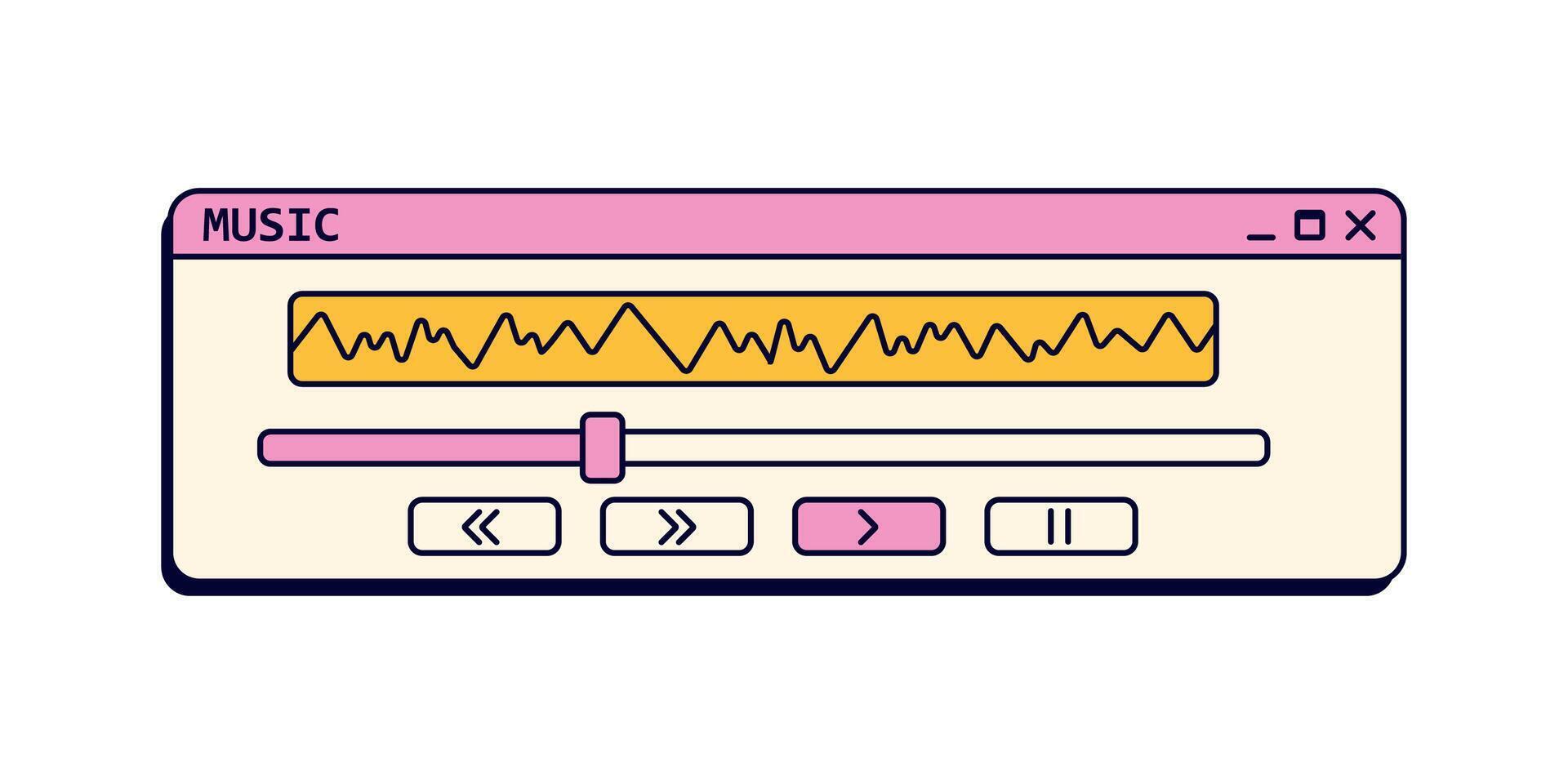 Retro music player for desktop. Nostalgic mediaplayer in pink colors. vector