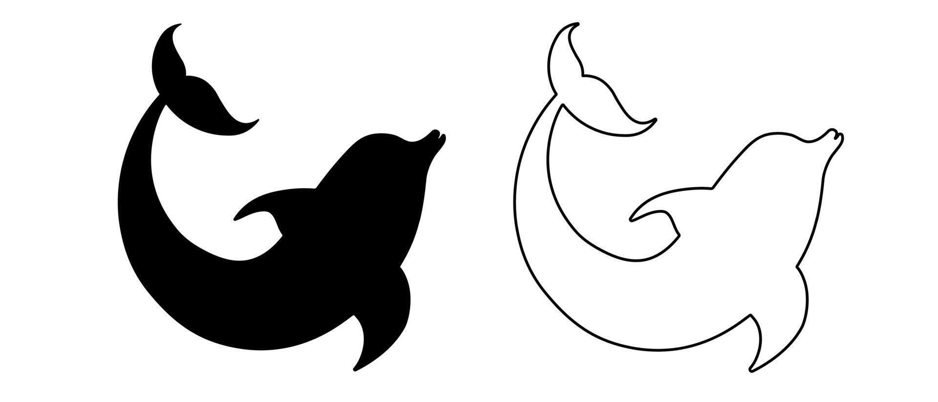 Two dolphin symbols. Abstract black and white dolphin silhouettes for tattoo. vector