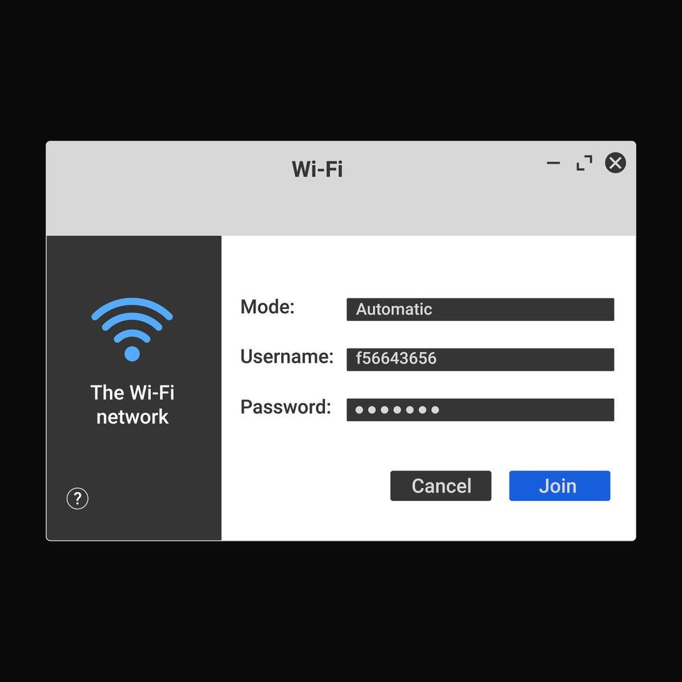 Internet connection window. Wifi connect panel for user management. vector