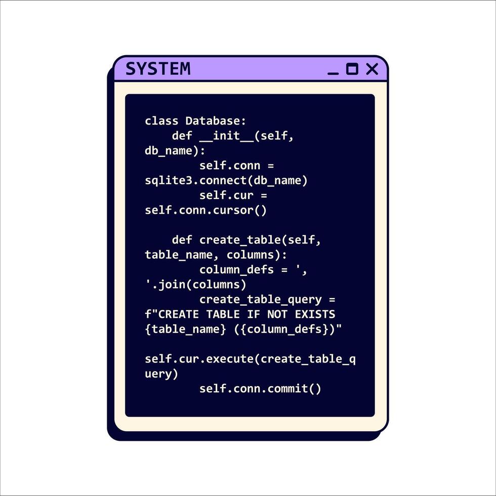 Old system message in purple color with code. vector