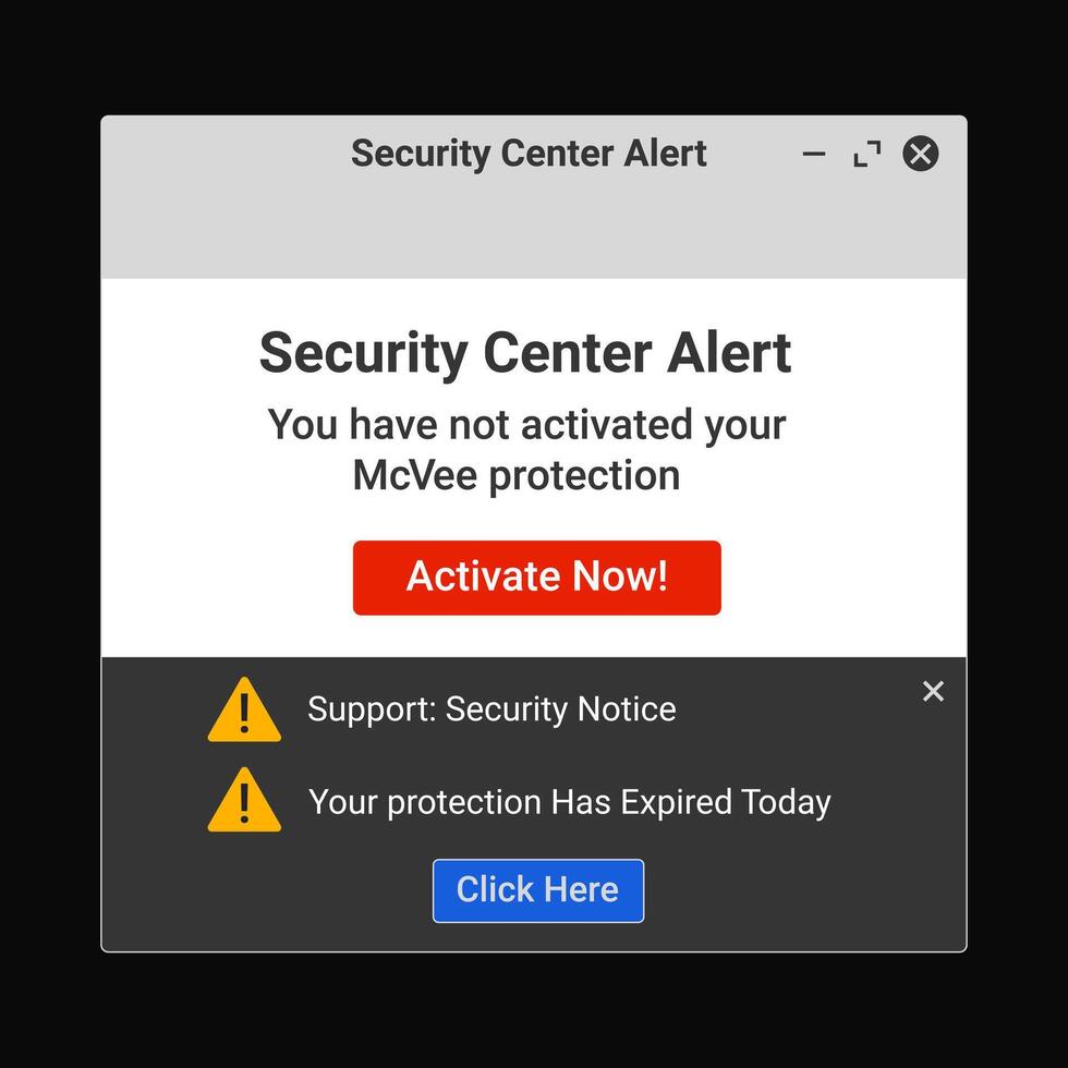 Security center alert. Activate desktop program. vector