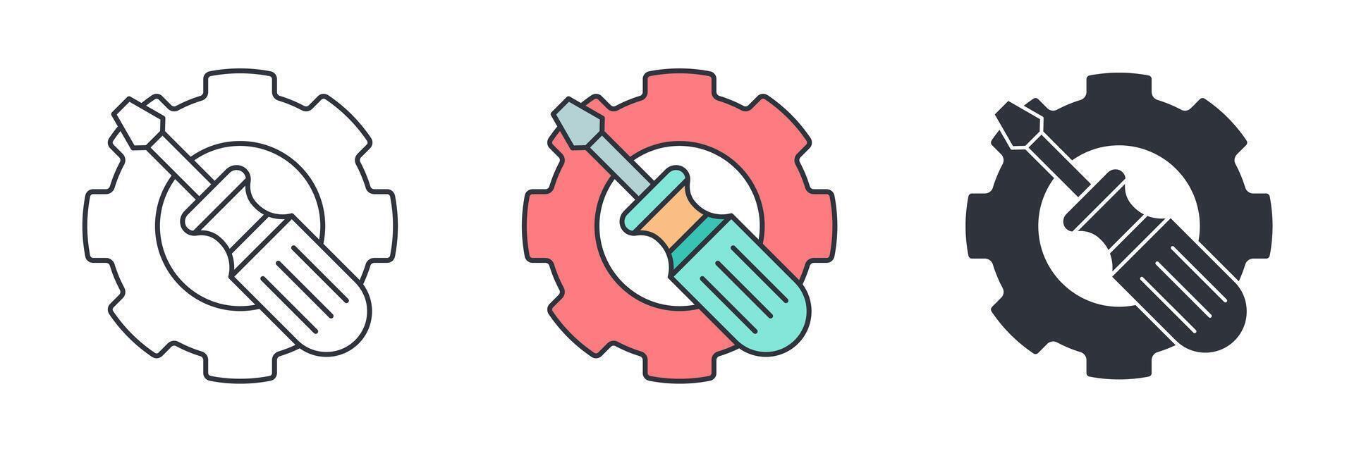 Gear with screwdriver, Service tool icon symbol illustration isolated on white background vector