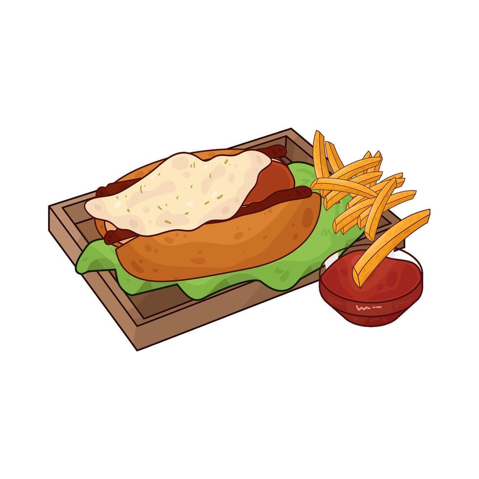 illustration of French fries with cheese hotdog vector