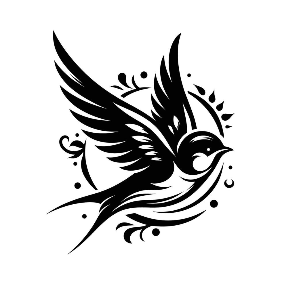 A black and white bird with a floral design vector