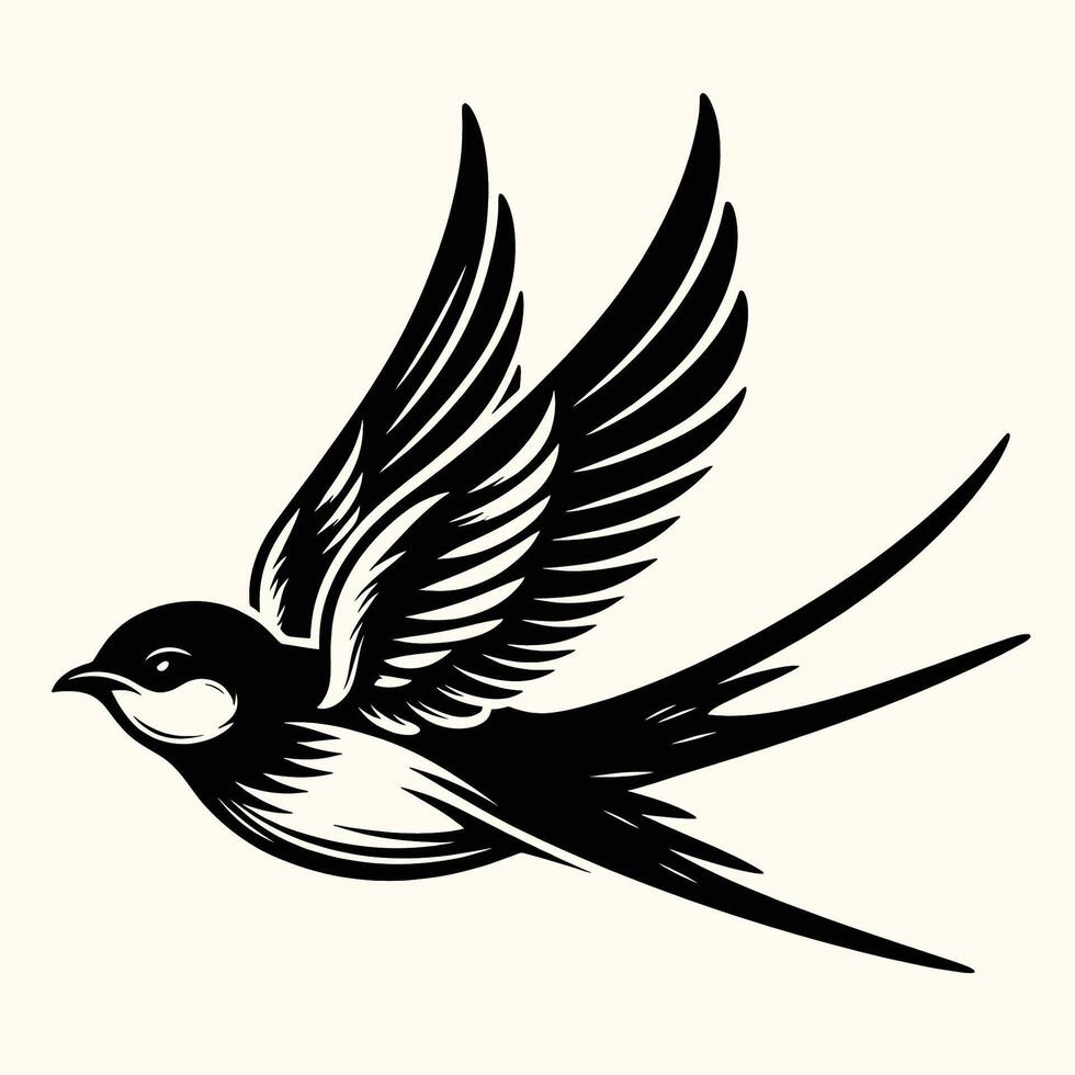 A black and white illustration of a swallow vector