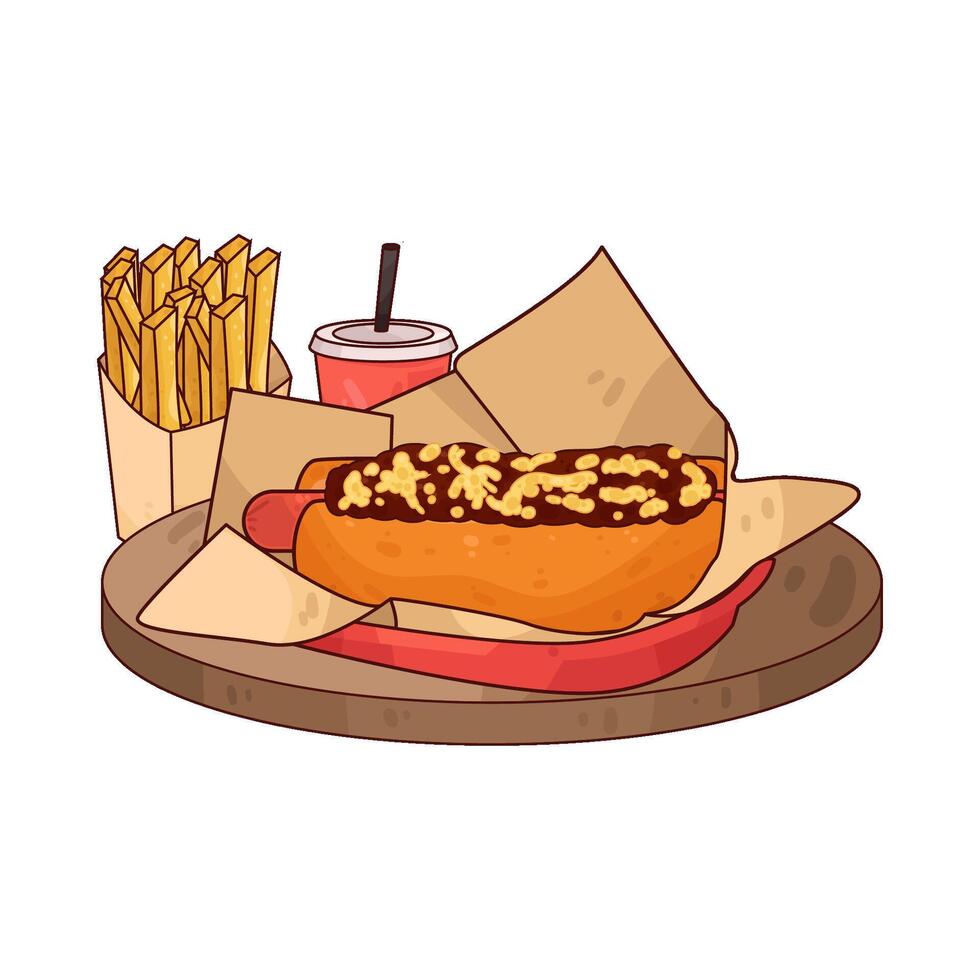 Crispy French Fries with hotdog vector
