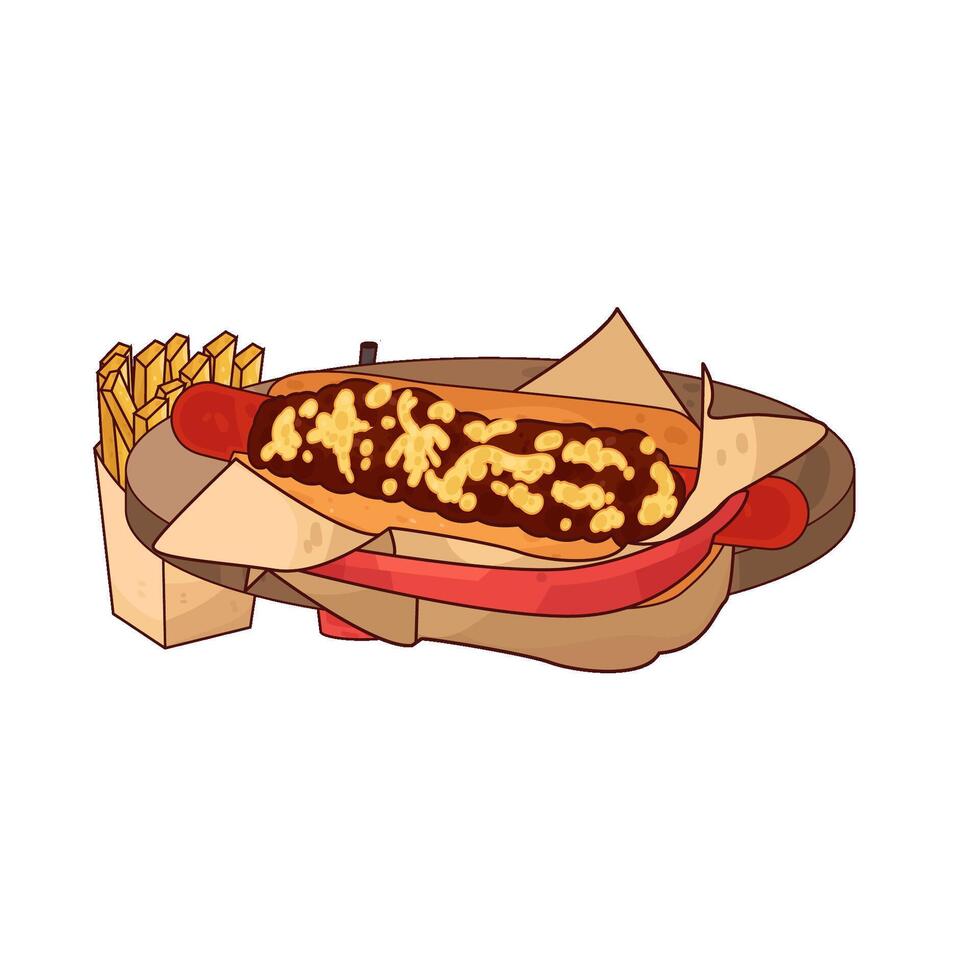 illustration of Crispy French Fries with hotdog vector