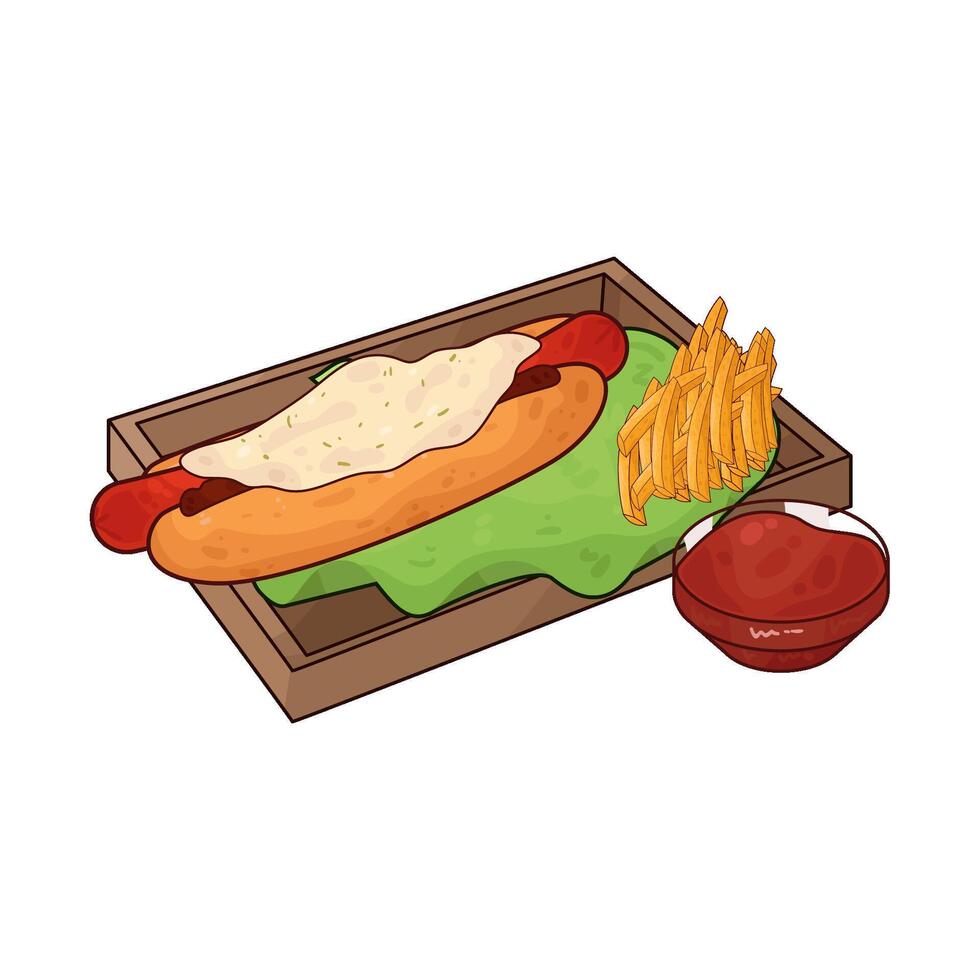 illustration of melted cheese hotdog with sauce vector