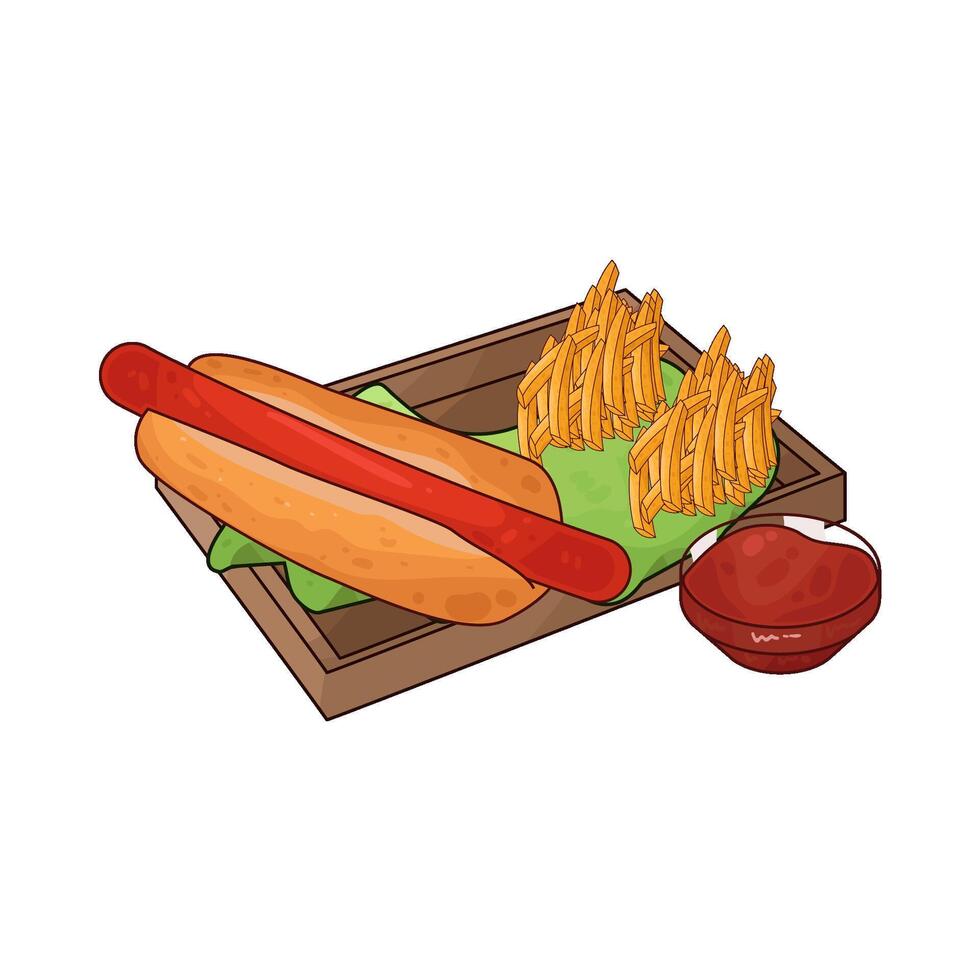 illustration of hotdog with sauce bowl vector