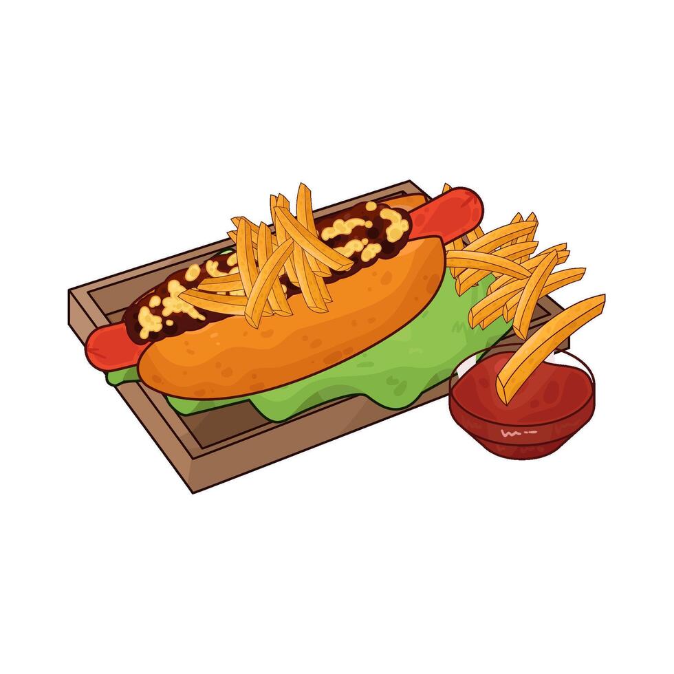 illustration of spicy hotdog with French fries vector