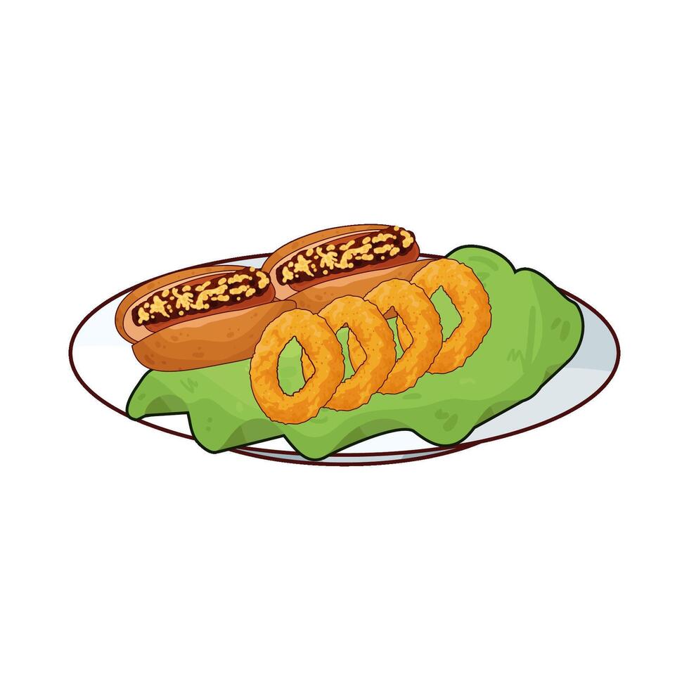 Delicious Hotdog with onion rings illustration vector