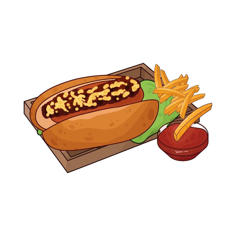 spicy hotdog with sauce bowl illustration vector