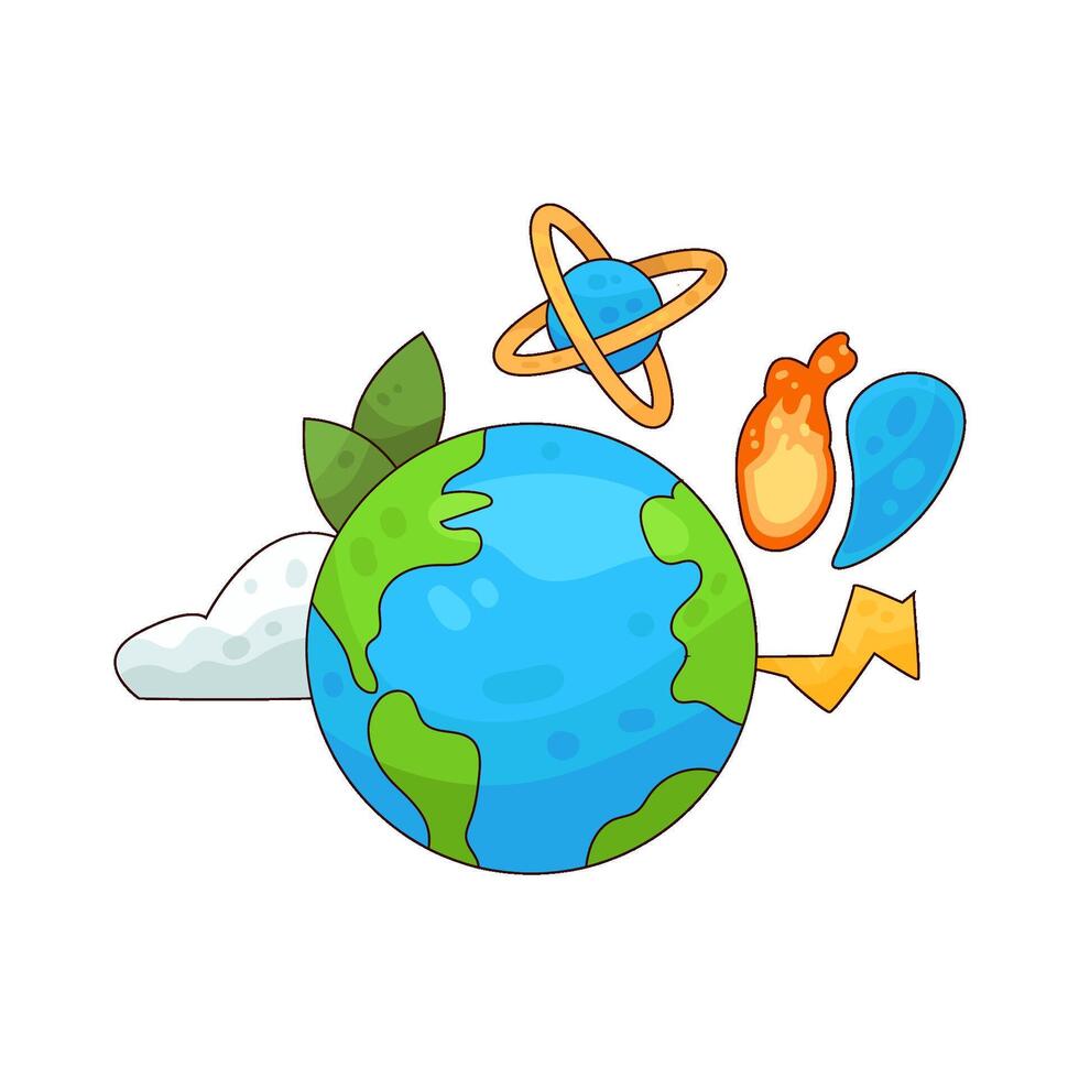 earth with planet and meteor vector