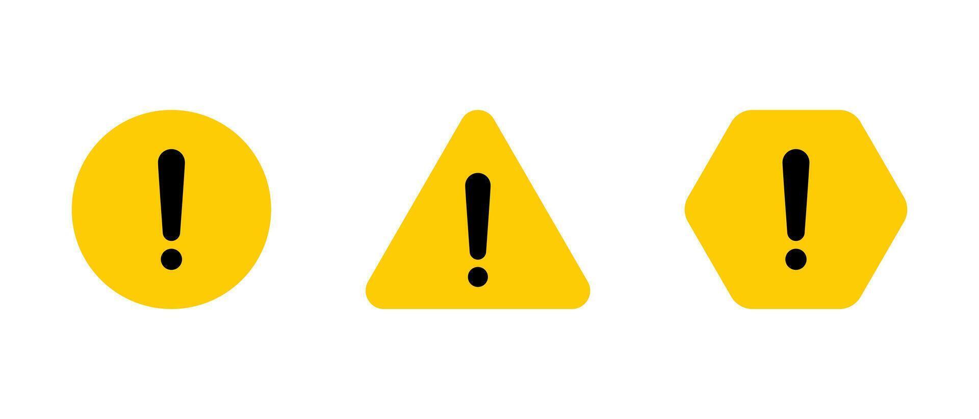 Warning sign, caution icon set in flat style. Danger message concept vector