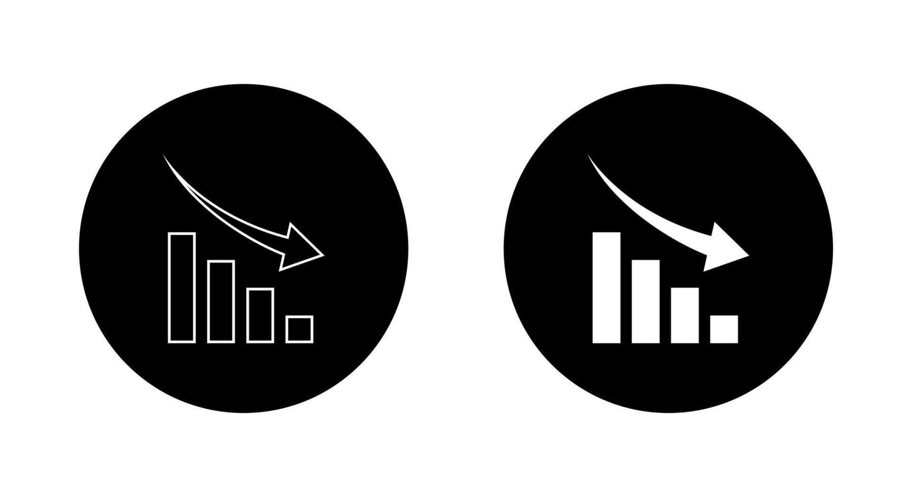 Decrease bar graph icon on black circle. Market crash concept vector