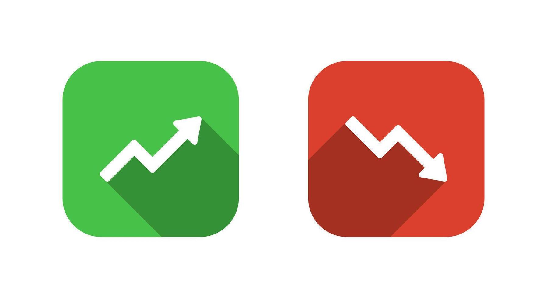 Uptrend and downtrend arrow icon with long shadow. Up and down arrows on square vector
