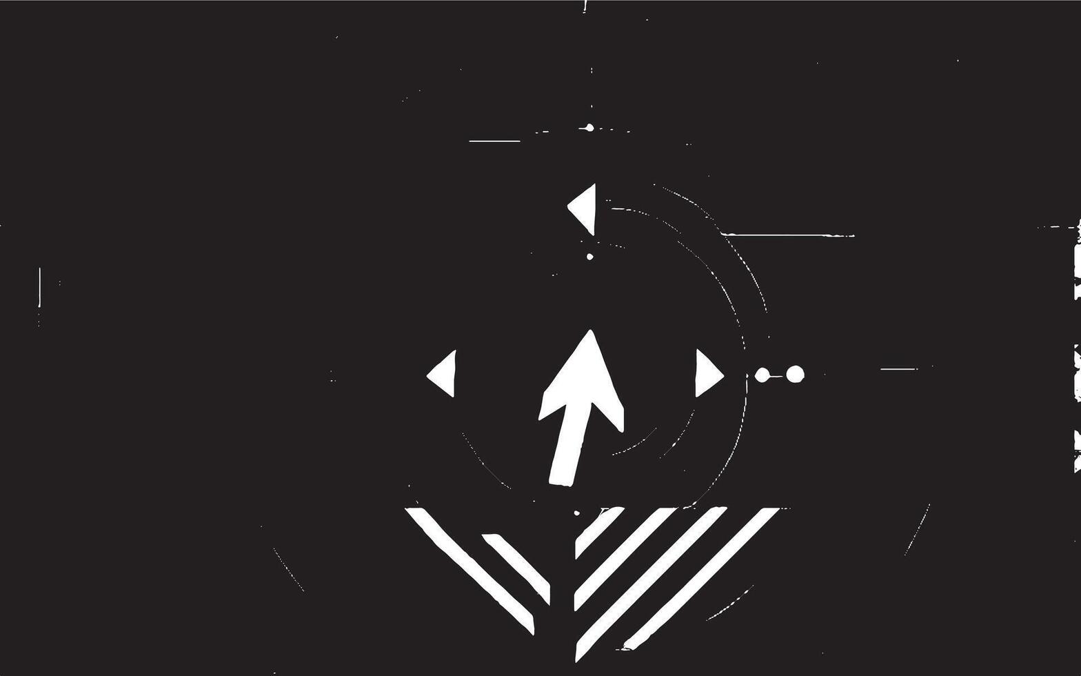 An abstract monochrome distressed illustration pattern with a black technology and gaming background, featuring a random arrow vector