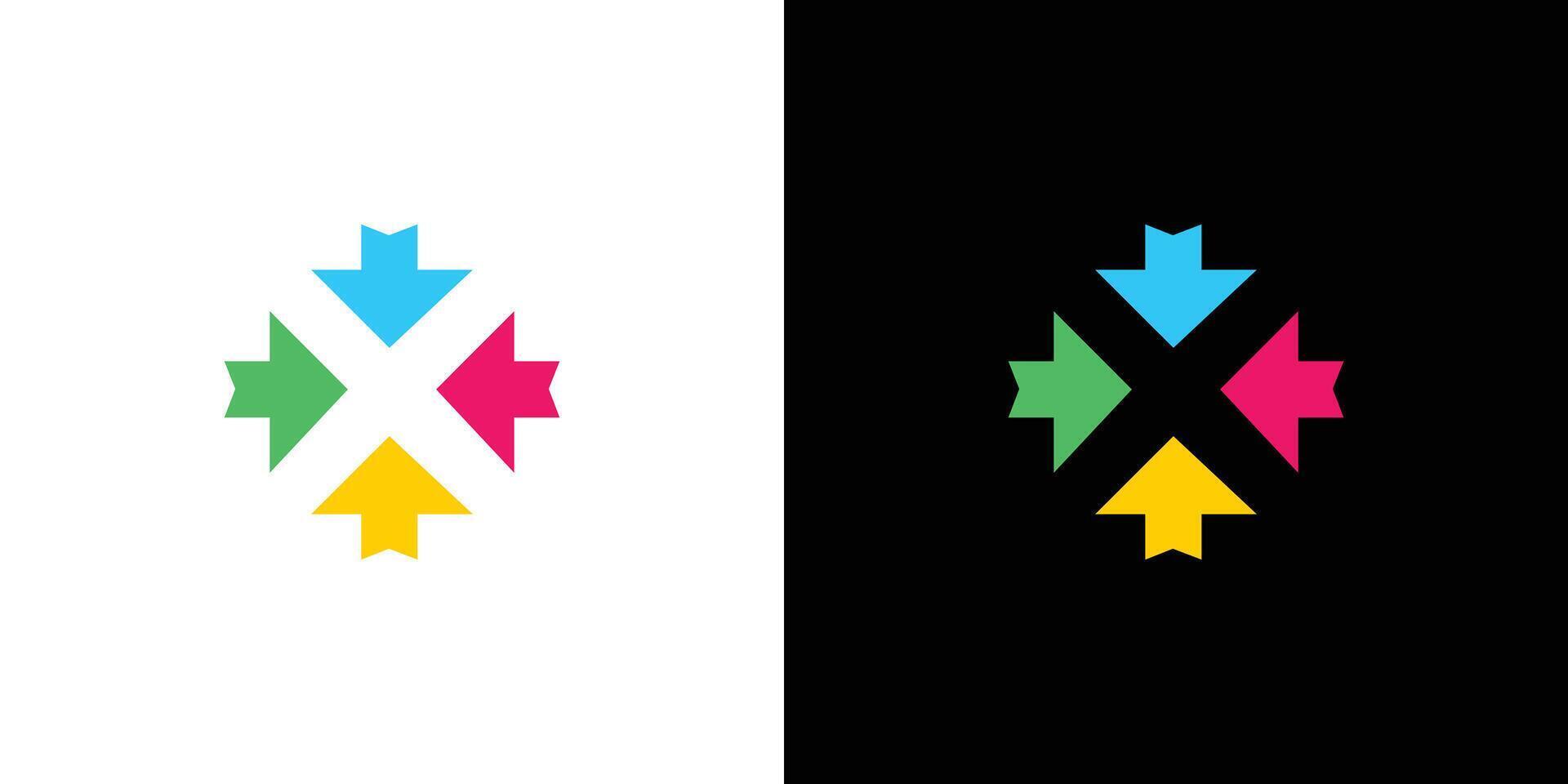 The X arrow logo design is unique and colorful vector