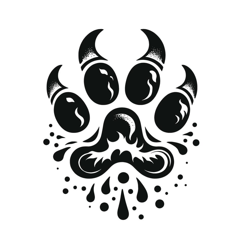 A black and white illustration of a paw print vector